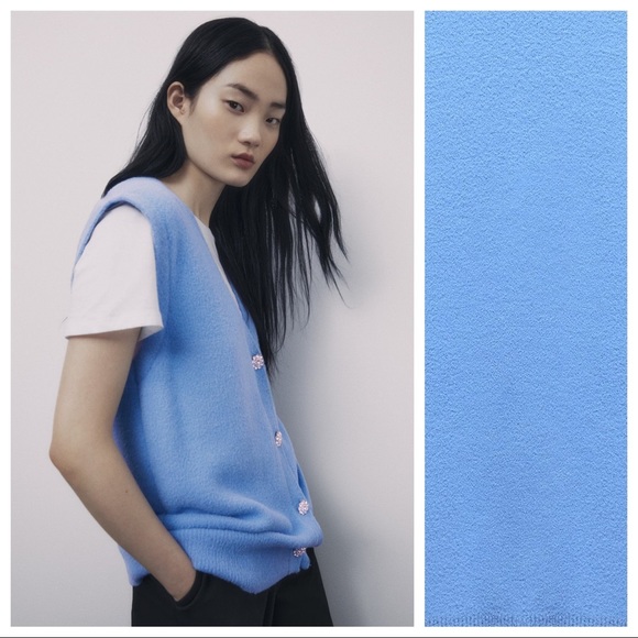 NWT. Zara Blue Soft Touch Bejewelled Buttons Waistcoat. Size M. - Picture 5 of 11